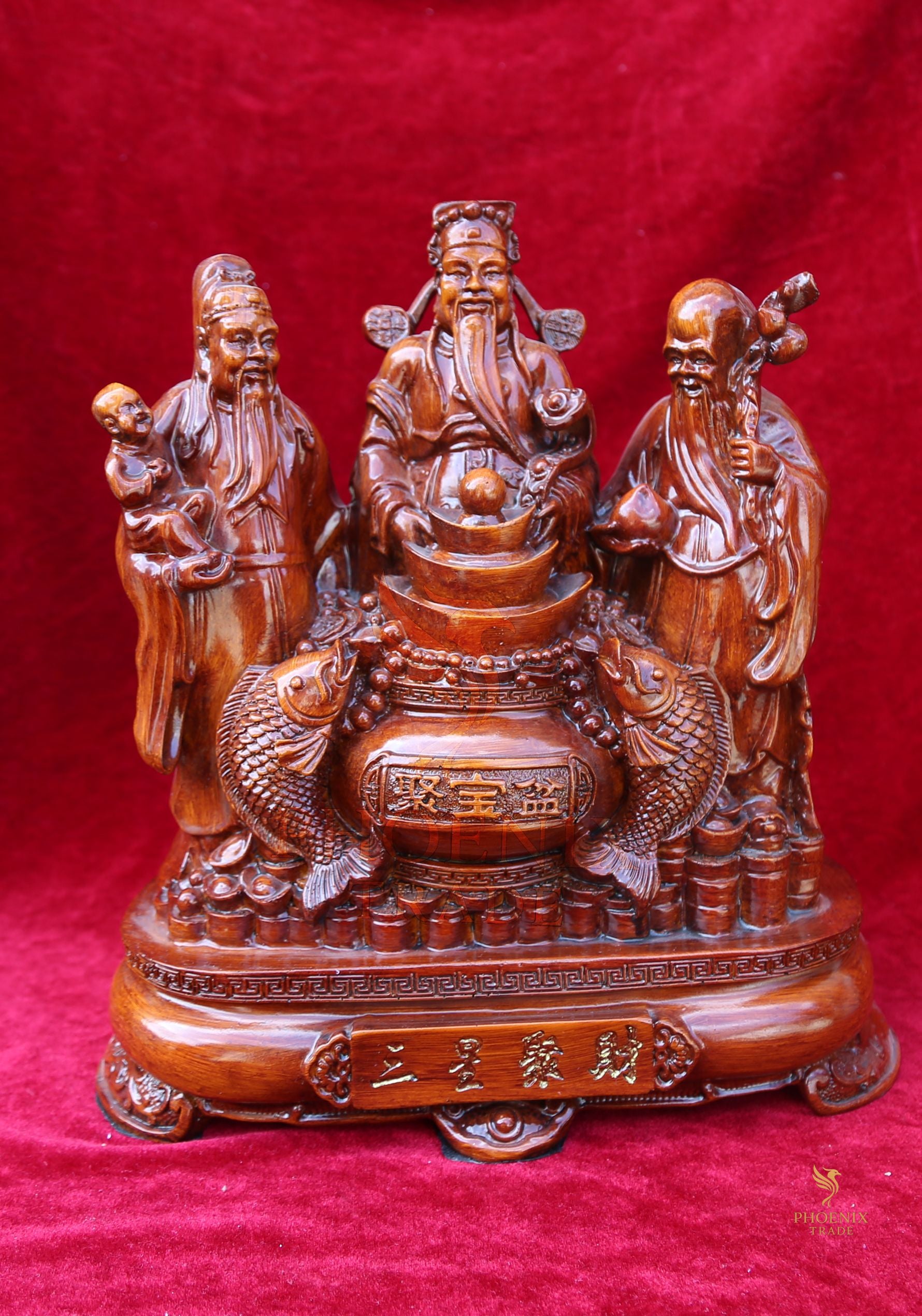 Fortune Trio — The Three Star Gods Resin Sculpture  —Handcrafted resin statue featuring Fu, Lu, and Shou — the Three Star Gods symbolizing fortune, prosperity, and longevity.