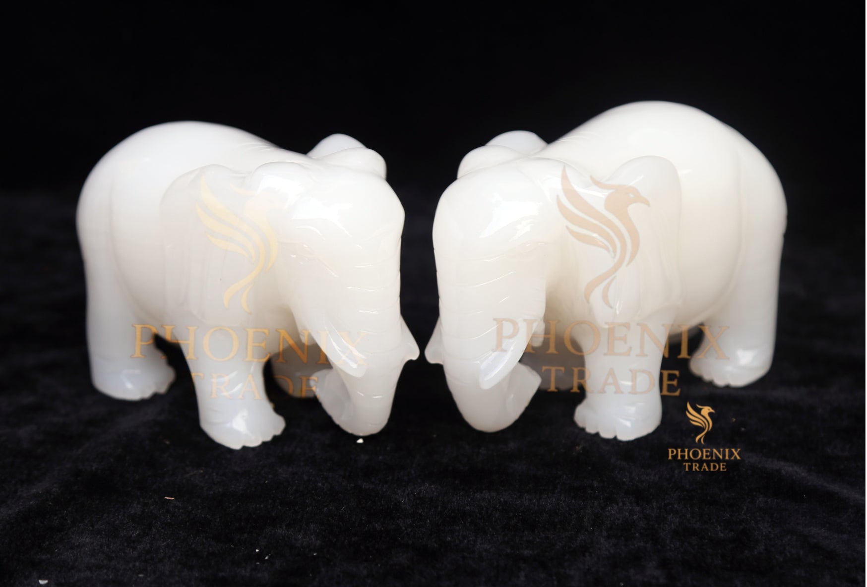 White Marble-Like Elephant Figurine Set (Pair)