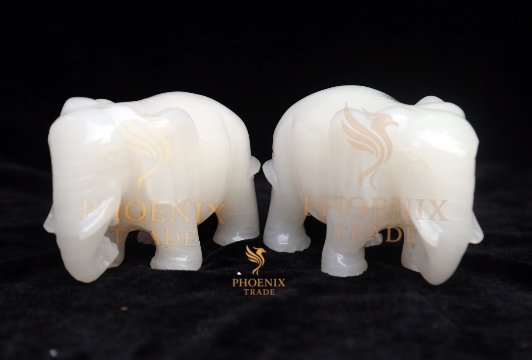 White Marble-Like Elephant Figurine Set (Pair)