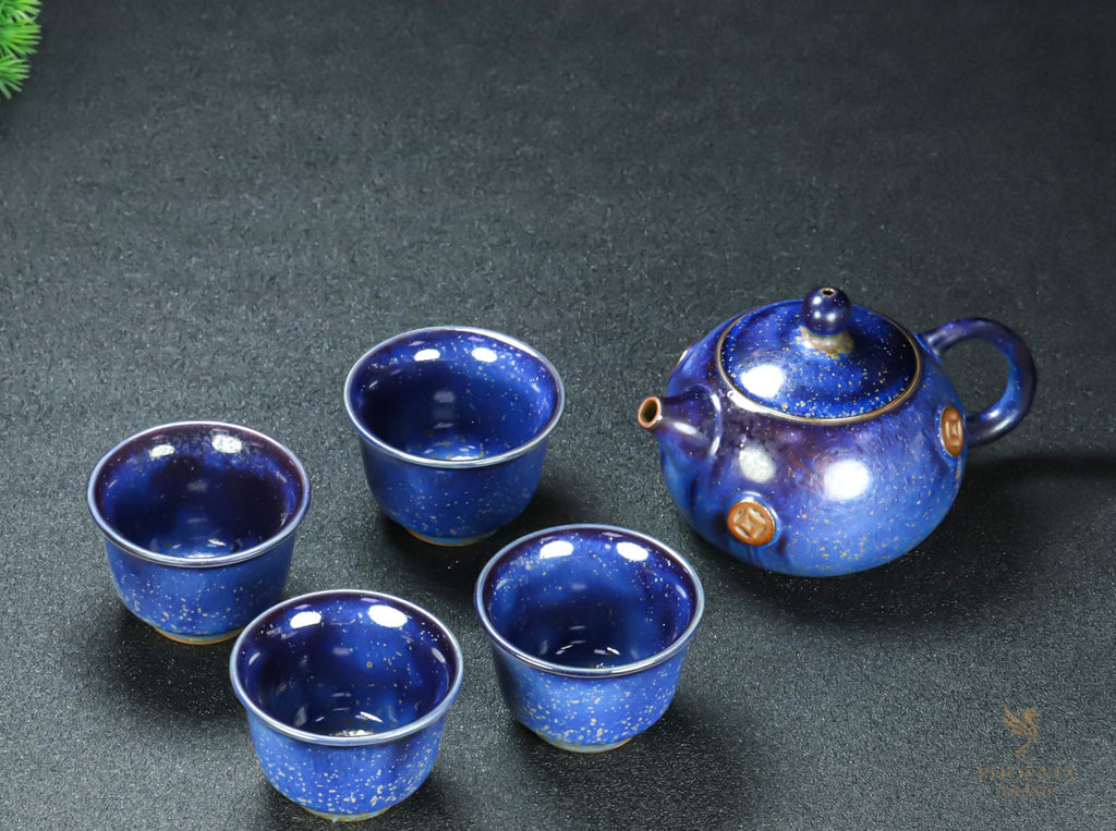 Nebula Amethyst Jun Porcelain Artworks (3-Piece Handmade Set)