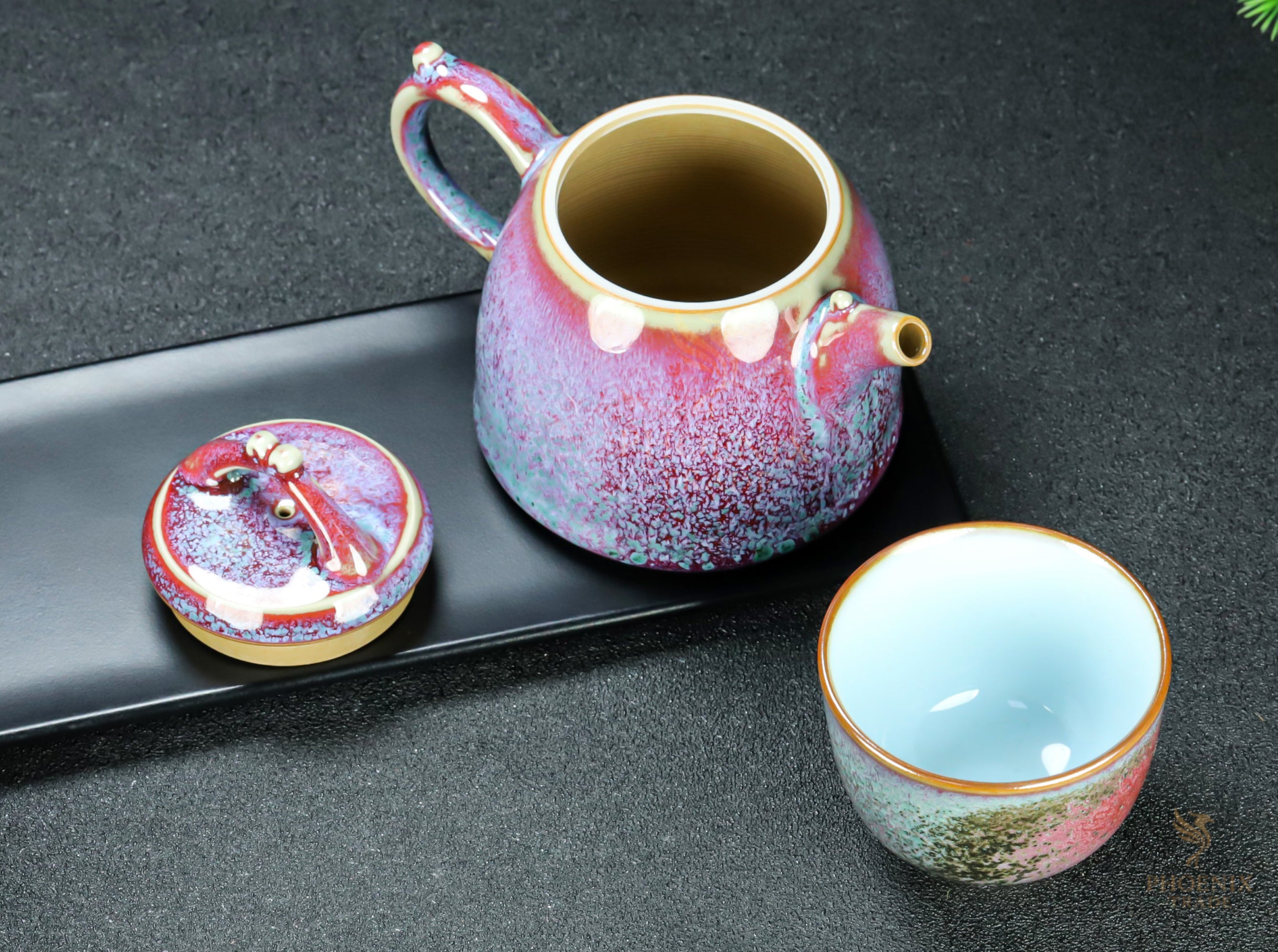 Sunset Nebula Jun Porcelain Tea Set – 5-Piece Handmade Art Set