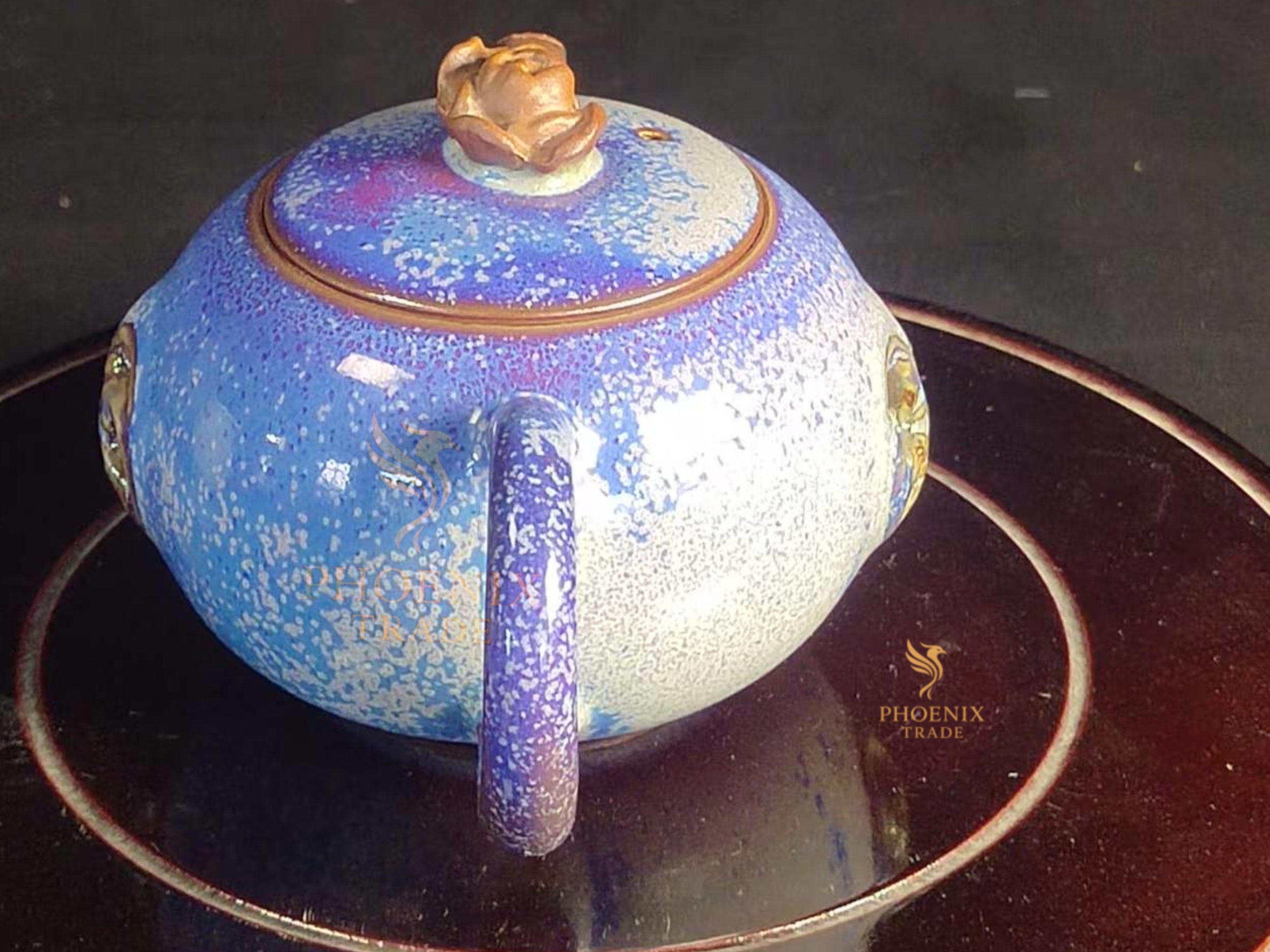 Celestial Gold-Dust Jun Porcelain Art Set | Handcrafted Chinese Kiln-Change Ceramics