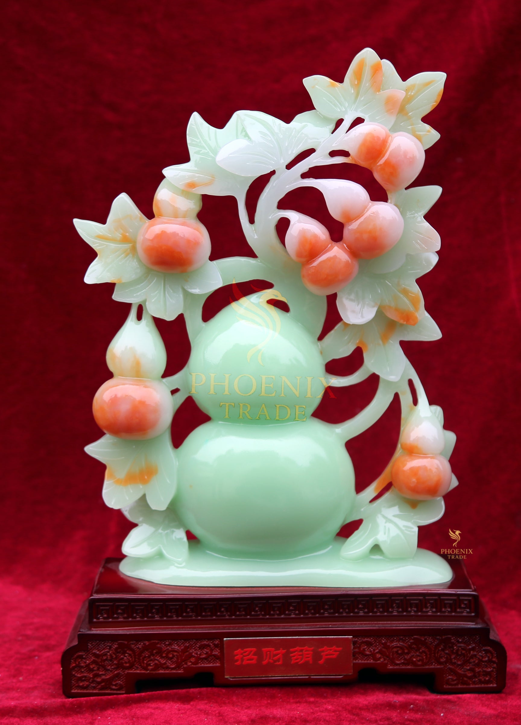 Standing Prosperity – Jade-Tone Green Gourd Resin Sculpture
