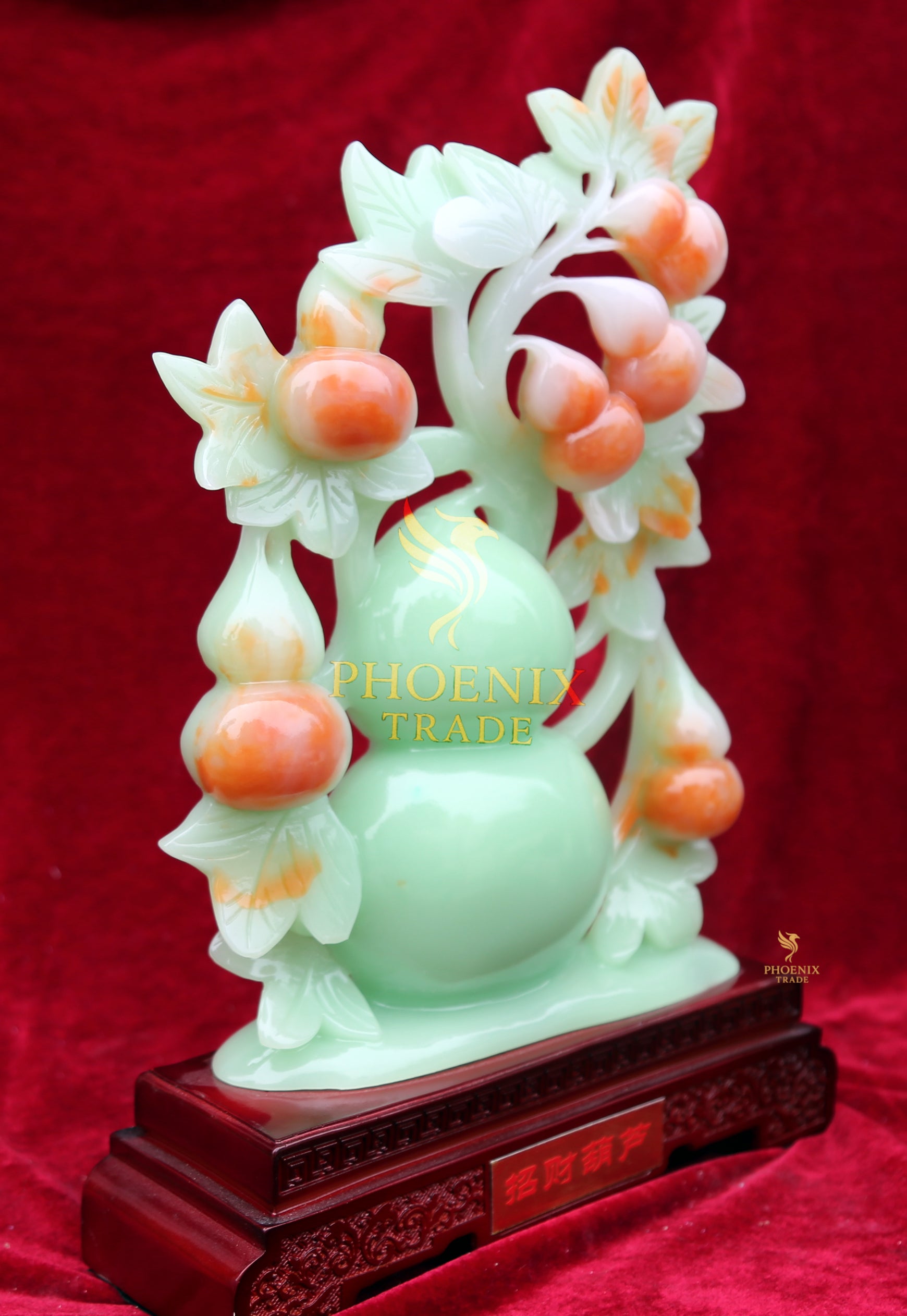 Standing Prosperity – Jade-Tone Green Gourd Resin Sculpture