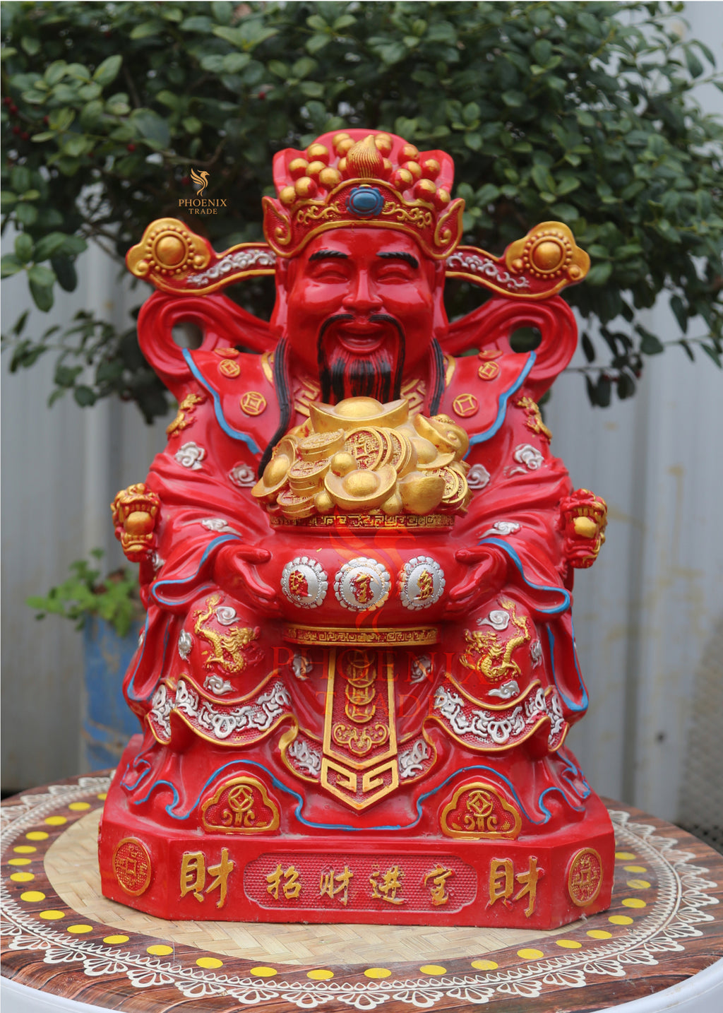 Large Red Resin Fortune God Figurine