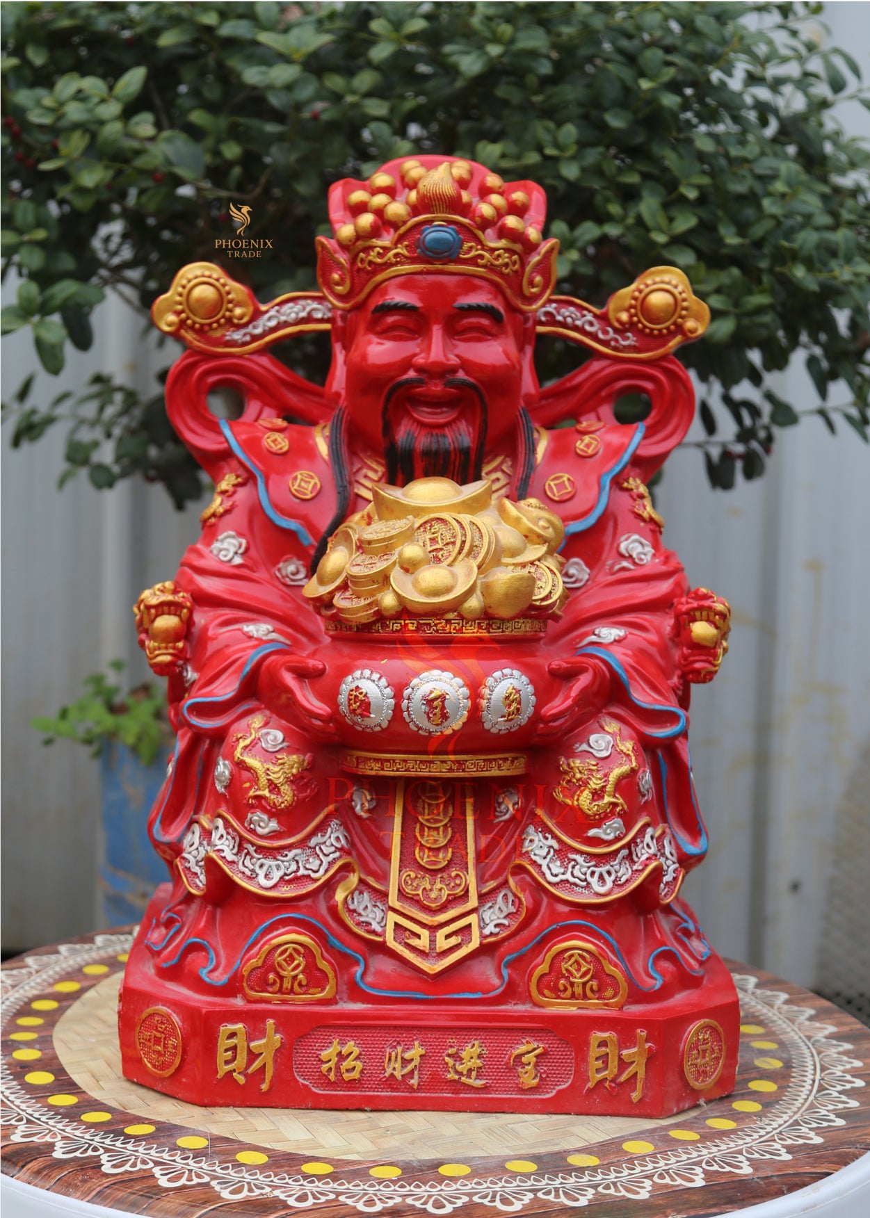 Large Red Resin Fortune God Figurine