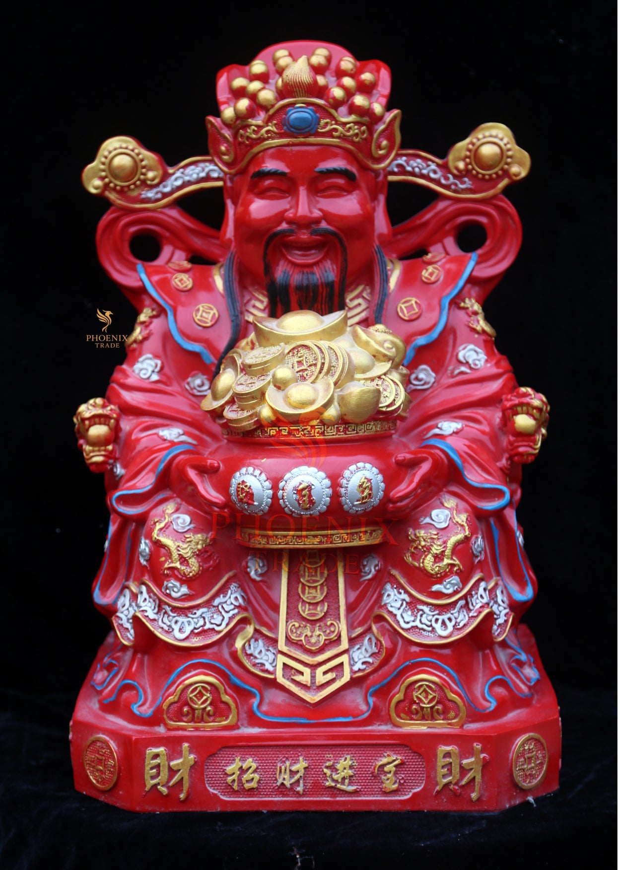 Large Red Resin Fortune God Figurine