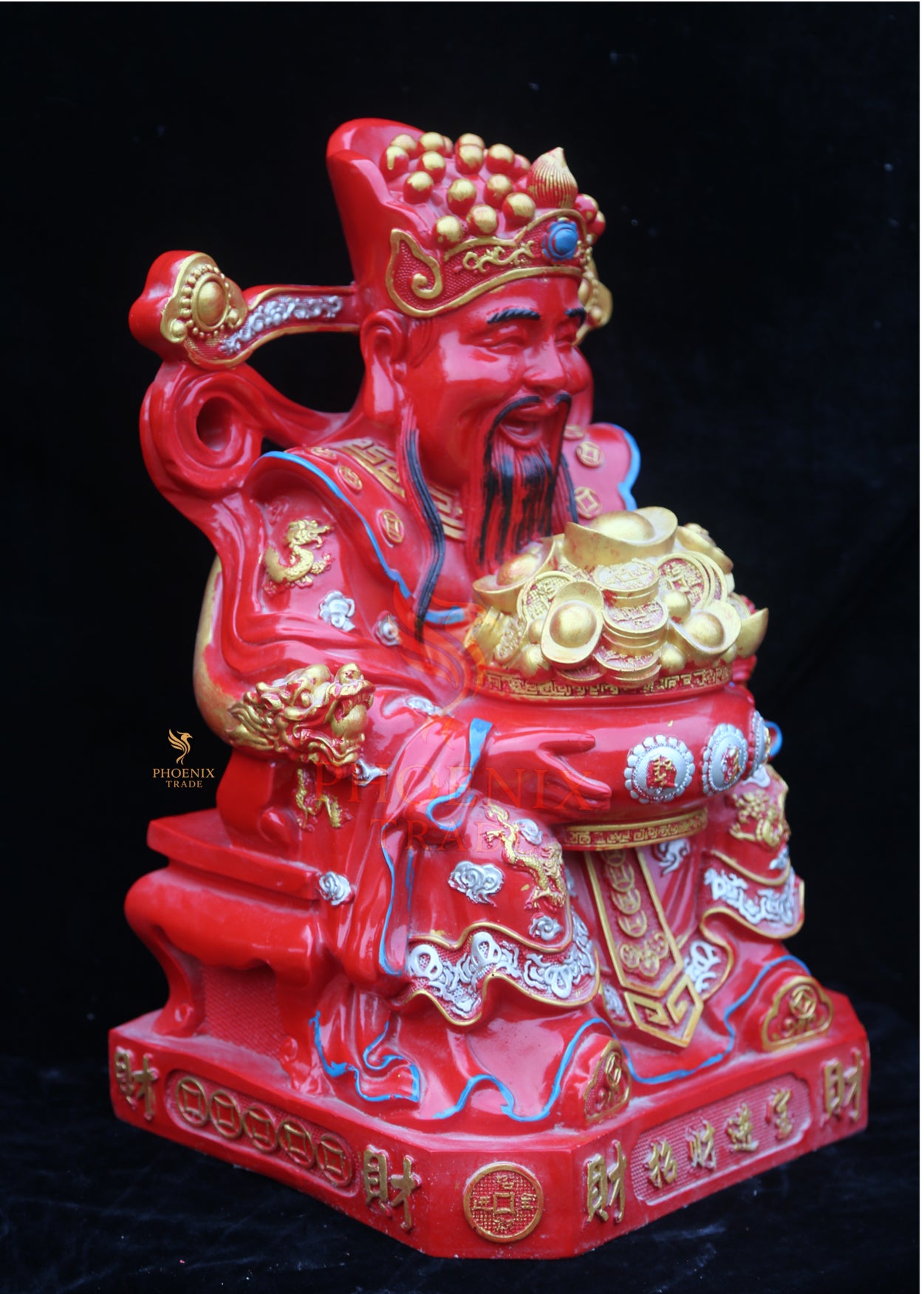 Large Red Resin Fortune God Figurine