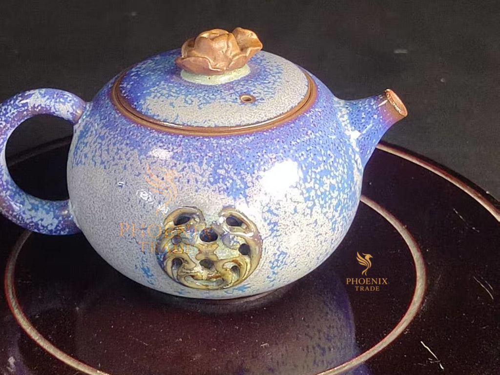 Celestial Gold-Dust Jun Porcelain Art Set | Handcrafted Chinese Kiln-Change Ceramics