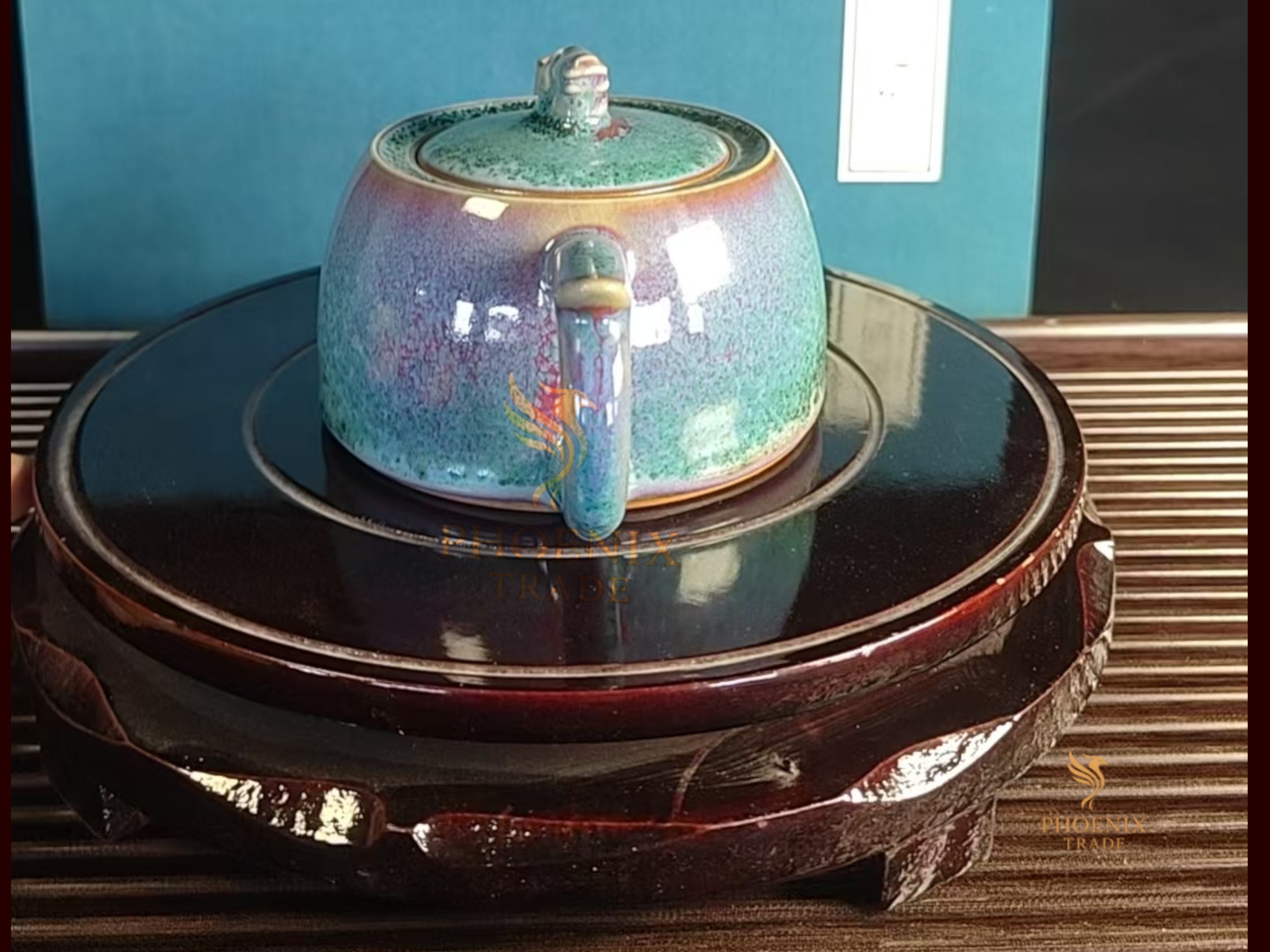 Aurora Guardian Teapot — Handcrafted Jun Porcelain (Ice Blue & Sunset Purple Glaze)
