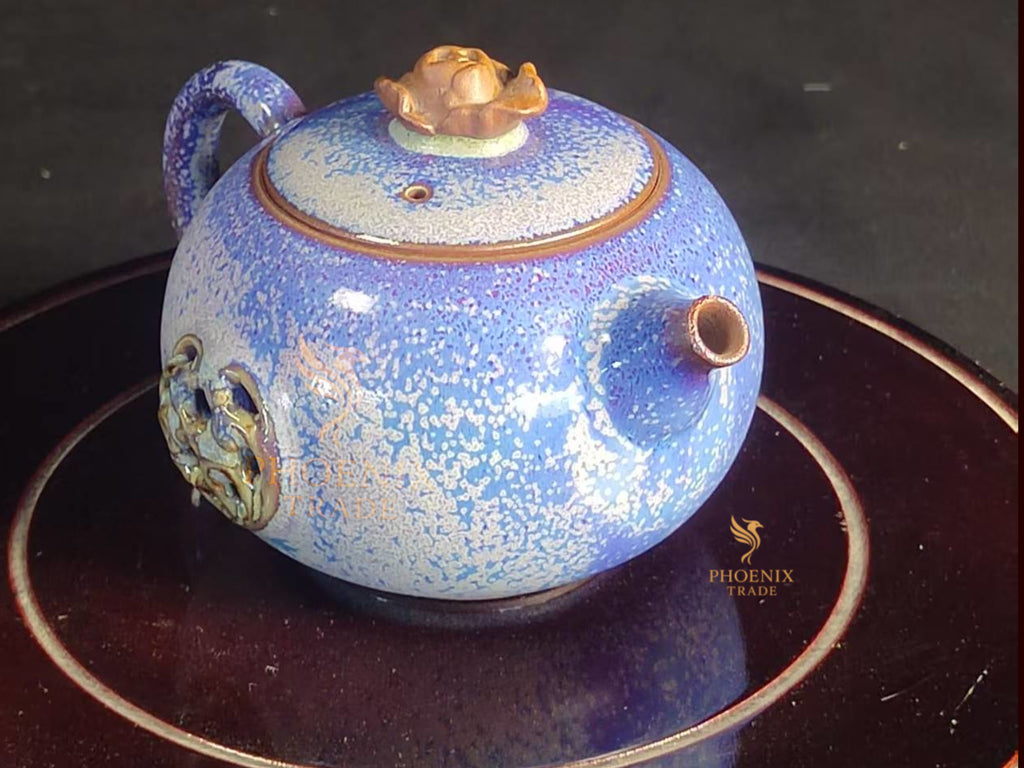 Celestial Gold-Dust Jun Porcelain Art Set | Handcrafted Chinese Kiln-Change Ceramics