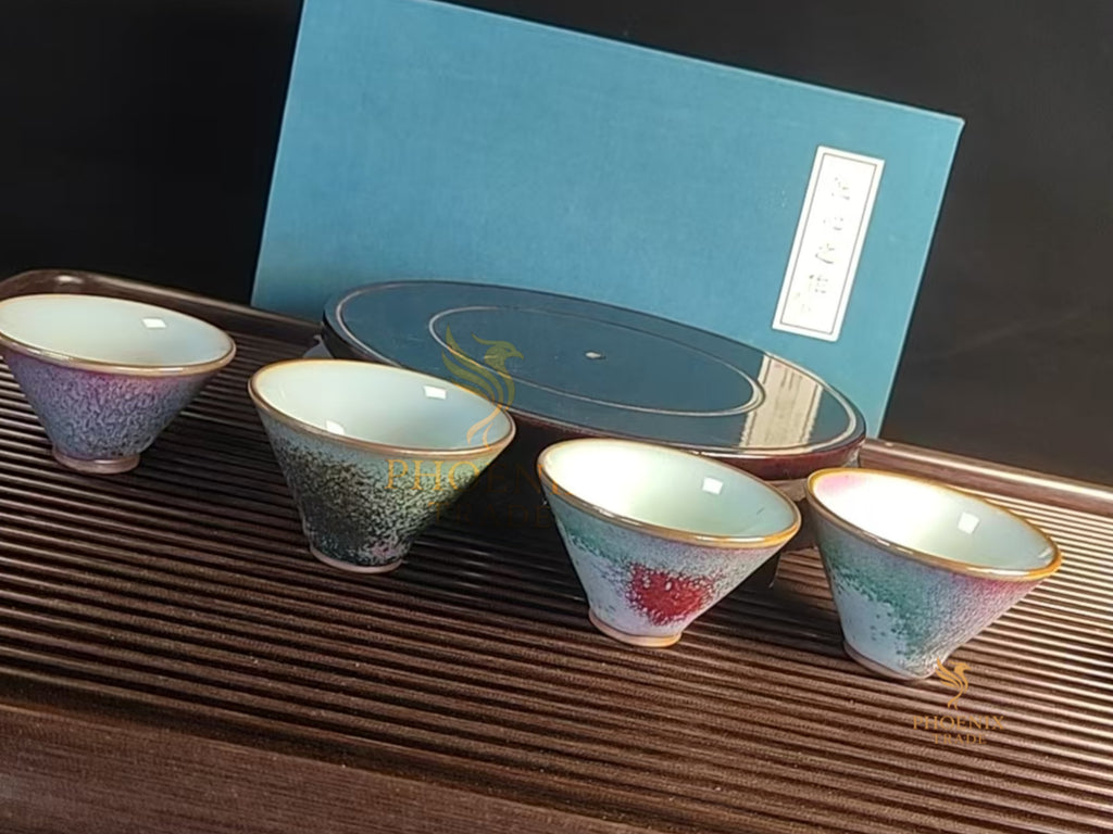 Aurora Guardian Teapot — Handcrafted Jun Porcelain (Ice Blue & Sunset Purple Glaze)