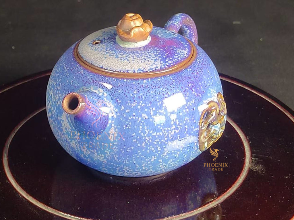 Celestial Gold-Dust Jun Porcelain Art Set | Handcrafted Chinese Kiln-Change Ceramics