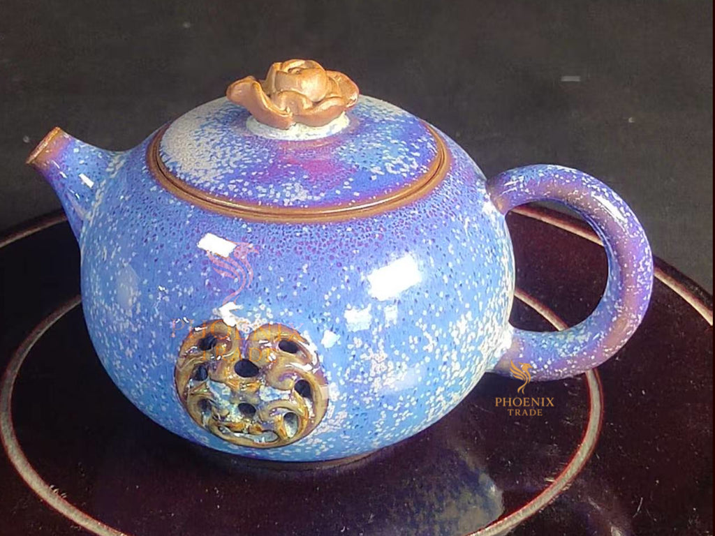 Celestial Gold-Dust Jun Porcelain Art Set | Handcrafted Chinese Kiln-Change Ceramics
