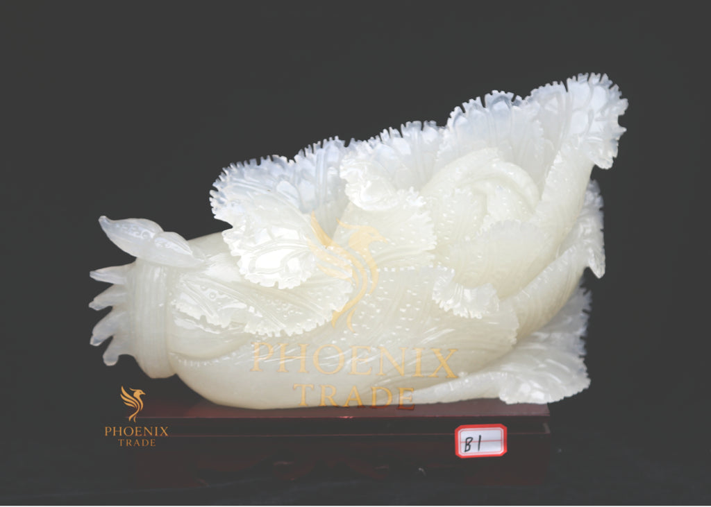 Medium White Marble-Like Cabbage Sculpture