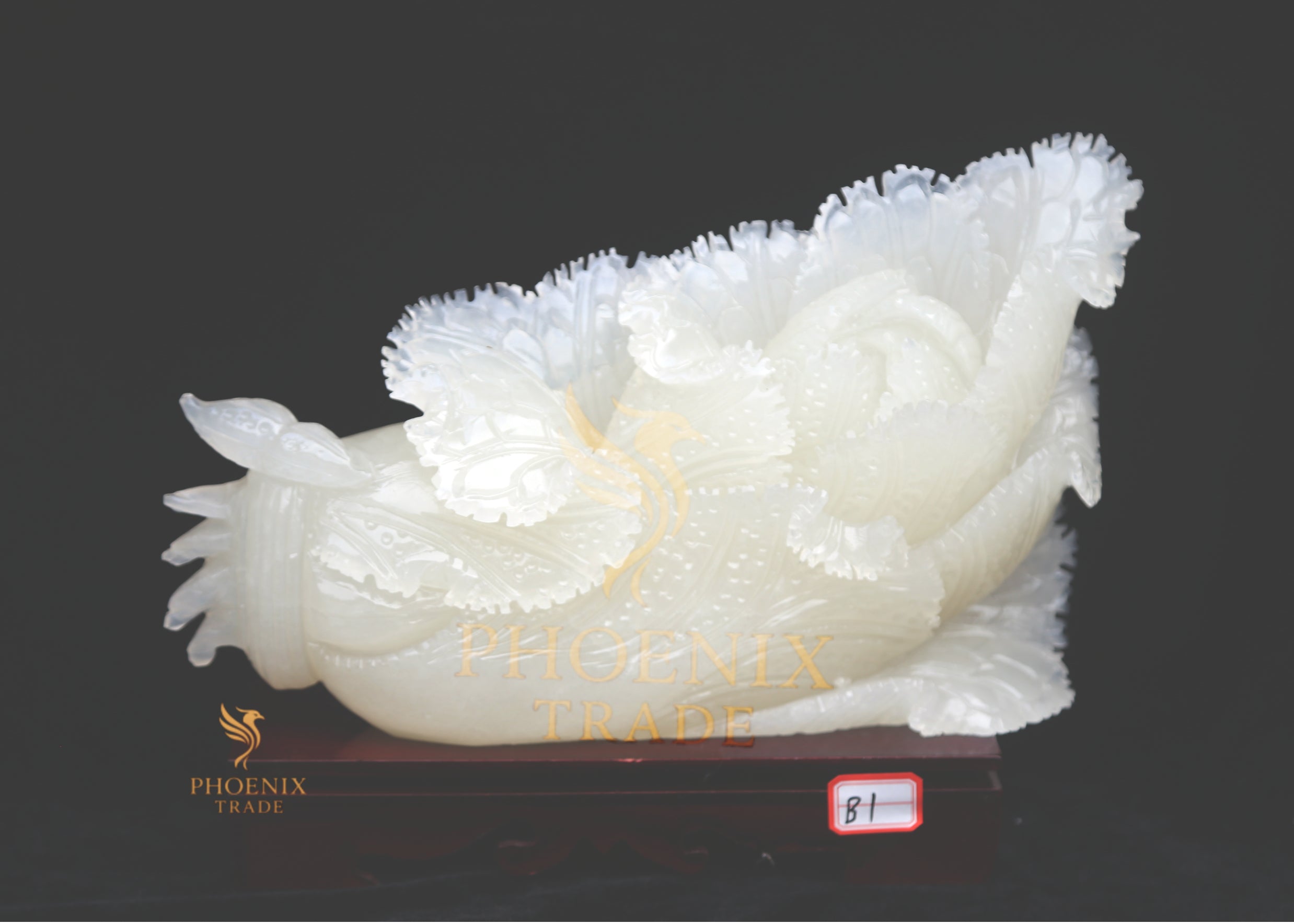 Medium White Marble-Like Cabbage Sculpture