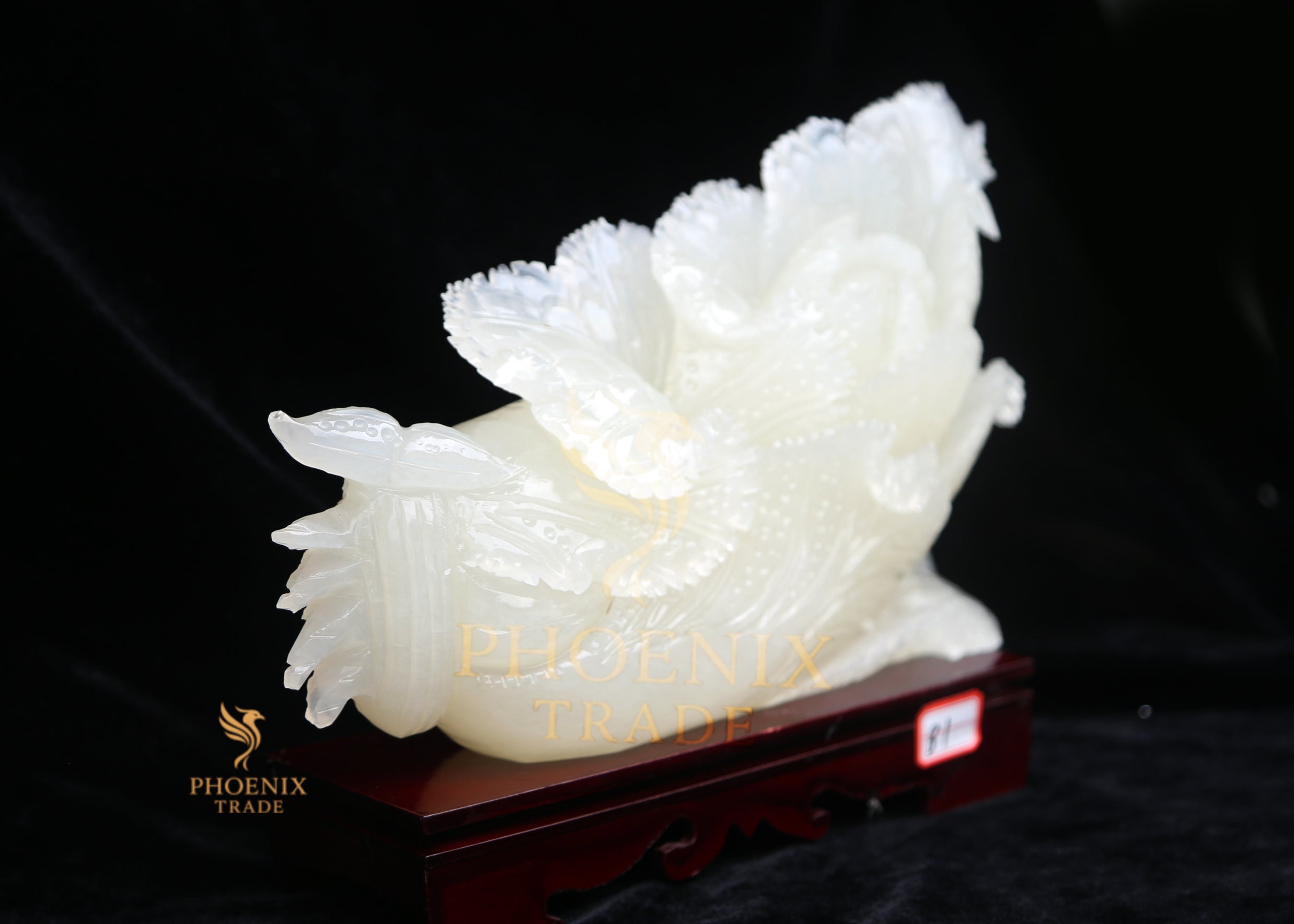 Medium White Marble-Like Cabbage Sculpture