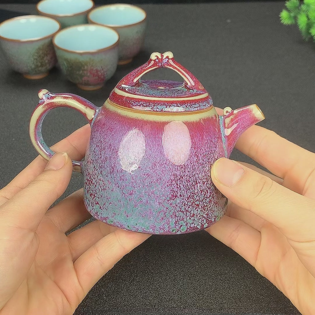 Sunset Nebula Jun Porcelain Tea Set – 5-Piece Handmade Art Set